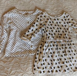 Carter's polka dot shirt and Cat & Jack heart print dress bundle 2t